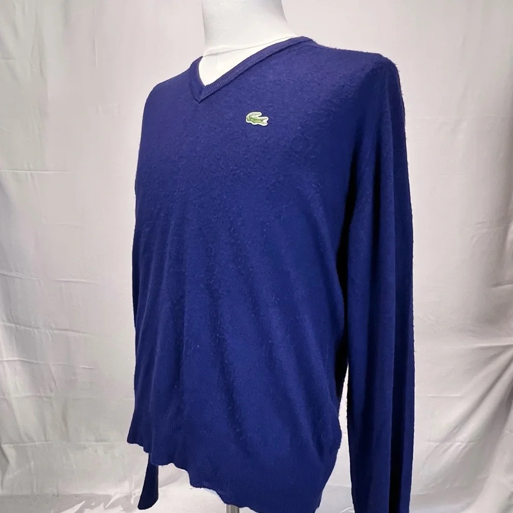 VINTAGE 60s Lacoste Izod knit sweater tennis vneck navy alligator crocodile logo